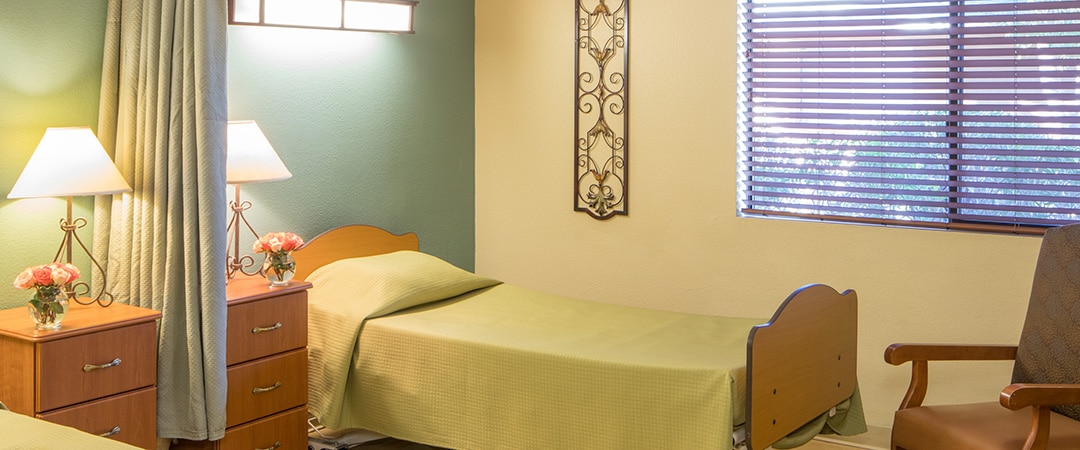 A semi-private room at Sandridge Post Acute