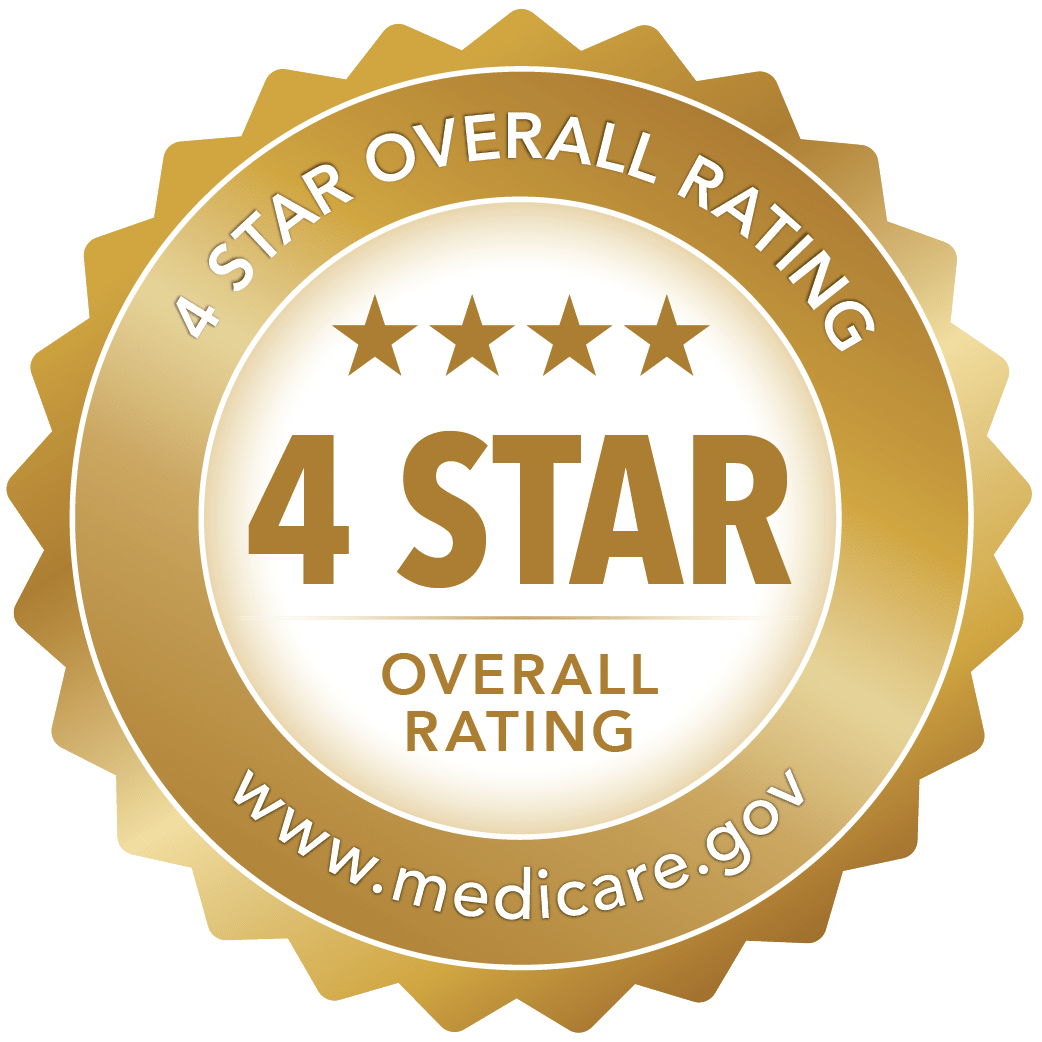 gold badge reading "four star overall rating" with the medicare.gov website on the bottom