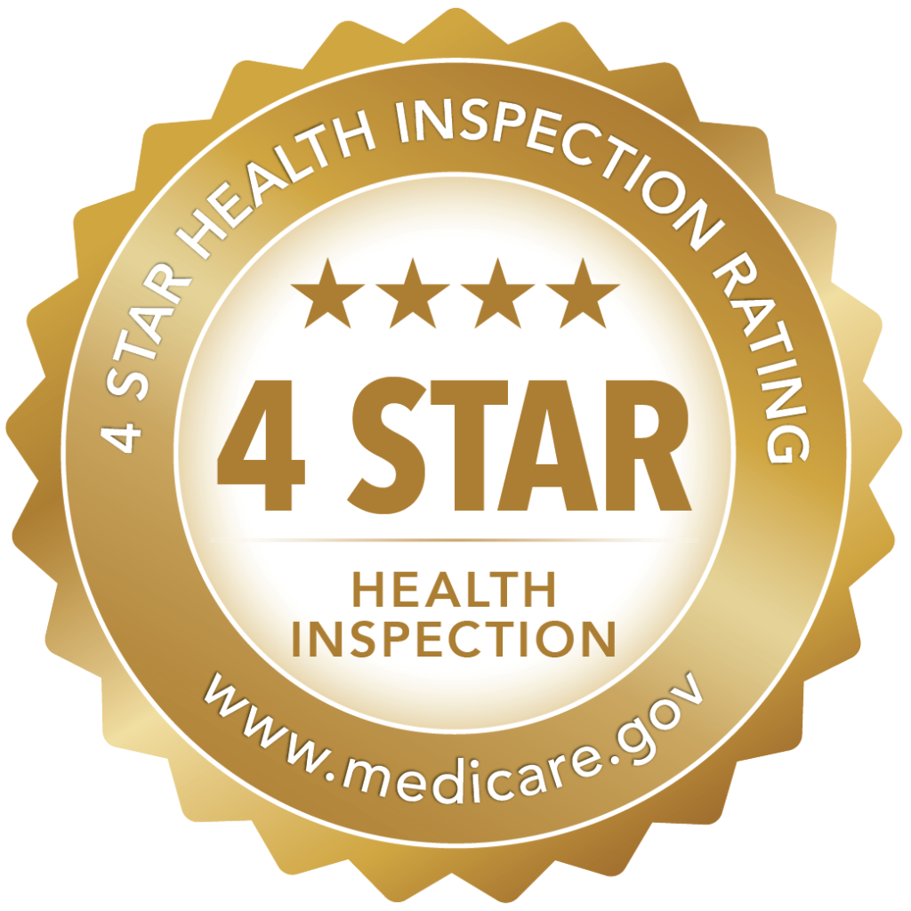 gold badge depicting words 4 star health inspection rating for Medicare CMS ratings