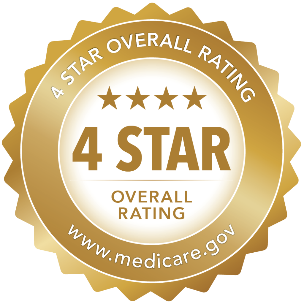 gold badge depicting words 4 star overall rating for Medicare CMS ratings