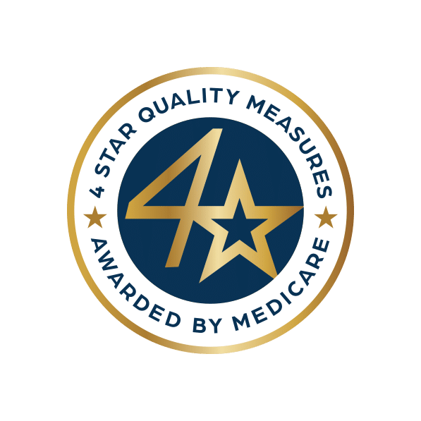 4 Star Quality Measures Awarded by Medicare award with navy background and gold outline