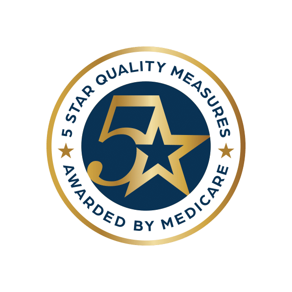 5 Star Quality Measures Awarded by Medicare award with navy background and gold outline